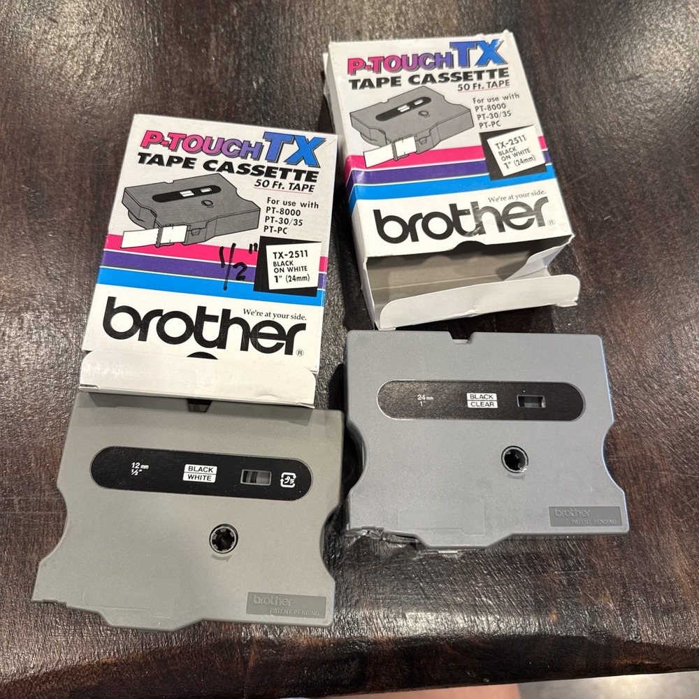 Brother TX-2511 P-Touch TX Black on White 1" 50 Ft /1/2 in Label Maker Tape Case